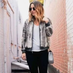 Splendid Women's Faux Fur Bomber Jacket - Gray